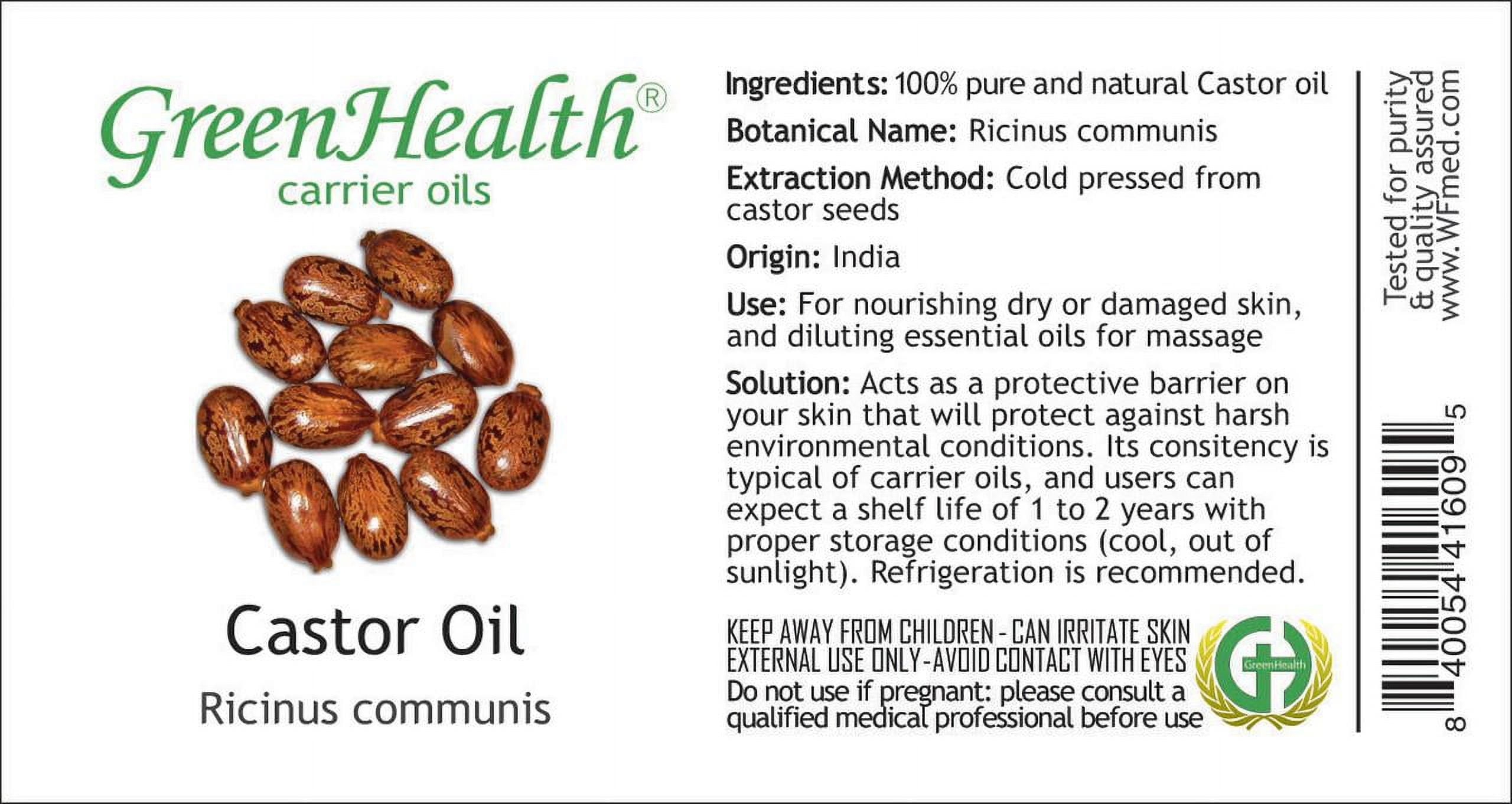 Castor Oil – 1 Gallon Plastic Jug w/Cap – 100% Pure Carrier Oil - For Eyelashes & Eyebrows - GreenHealth