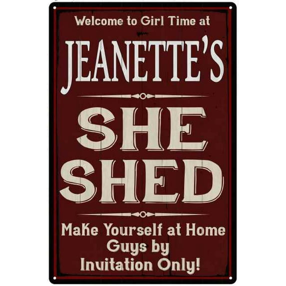JEANETTE'S She Shed Red Sign Gift Lady Cave 8x12 Metal Sign 108120088194