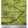 thumbnail image 1 of Soimoi Polyester Crepe Fabric Girl,Bicycle & Eiffel Tower Architectural Print Sewing Fabric Yard 52 Inch Wide, 1 of 1