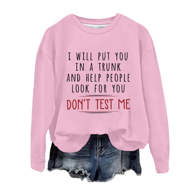 WEAIXIMIUNG Robe Sweat-Shirt avec Poches Sweat-Shirts Maxi Day Col Rond Femmes Manches Longues Imprimé Graphique Lettre Pull Sans Capuche Blouse Top