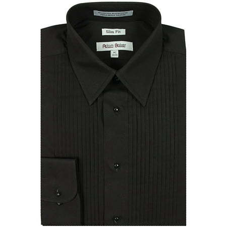 Adam Baker Men's 1944 Slim Fit Laydown Collar Convertible Cuff Tuxedo Shirt - Black - 14.5