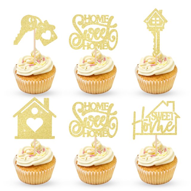 Topers para cupcakes KINGZONE de 30 piezas con brillo dorado para inauguración de casa