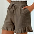 thumbnail image 3 of Womens Casual Shorts Striped Print Wide Leg High Waisted Ruffle Draswtring Summer Beach Flowy Shorts with Pockets, 3 of 7
