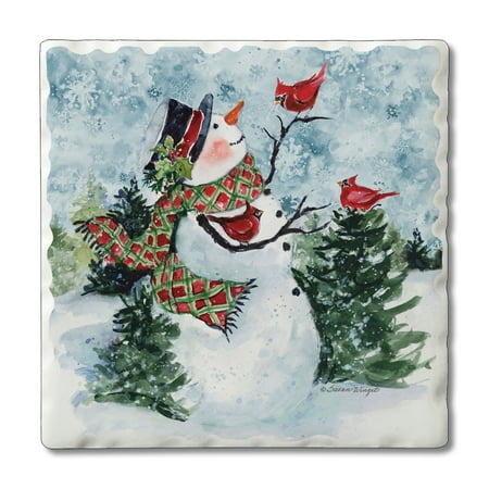 

CounterArt Snowman Perch 1 Pack Single Absorbent Stone Tumbled Tile Coaster 4 by 4