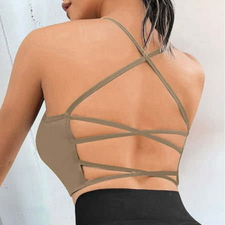

Miayilima Tanks & Camis For Women Sports Bra Padded Crossback Bustier Without Underwire Spaghetti Straps Fitness Bra Push Up Stretch Longline Sports Bra Top For Yoga Gym Size One Size