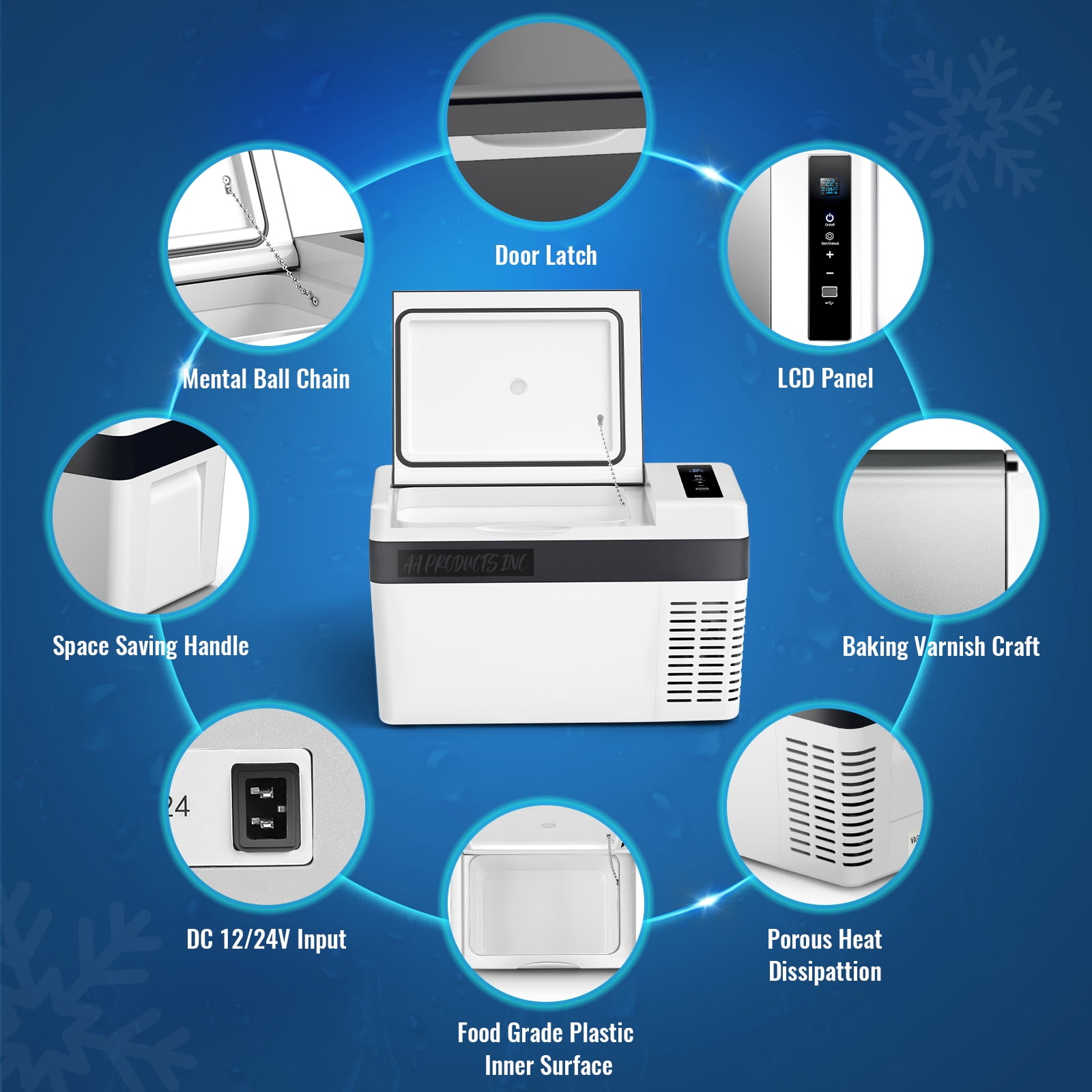 AA Products 12 Volt Car Refrigerator 26 Quart/25L, Portable Freezer Compressor Electric Cooler for Truck Car RV Home and Camping, 12/24V DC 110~240 Volt AC, -7.6℉~50℉ White