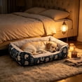 thumbnail image 4 of Sahpxhe Winter Dog Bed, Rectangular High Bolster Warm Plush Pet Bed With Cartoon Animal Print For Indoor Cats And Small Medium Dogs, 4 of 6