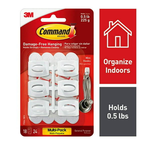 Command Mini Hooks Value Pack, White, 24 Hooks, 32 Strips/Pack