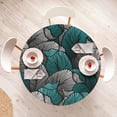 thumbnail image 4 of Ambesonne Tropical Fitted Round Tablecloth, Line Exotic Leaves Boho, 56"- 60" Diameter, Turquoise Charcoal Grey, 4 of 5