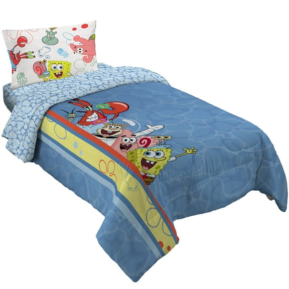 SpongeBob Kids Twin Bed in a Bag, 4Pc Bedding Set, Comforter and Sheets