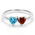thumbnail image 3 of Gem Stone King 1.11 Ct Double Heart Shape Swiss Blue Topaz Red Garnet 925 Sterling Silver Ring (Size 8), 3 of 5