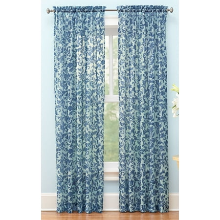 Crushed Voile Sheer Scrolling Leaves Crinkled Rod Pocket Window Crushed Voile Sheer Scrolling Leaves Crinkled Rod Pocket Window Curtain Panel 51 X 84 Blue