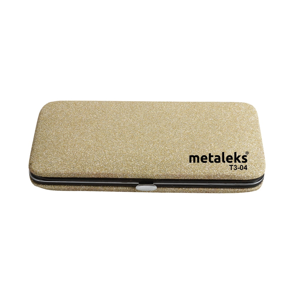 Metaleks 3Pcs Japanese Stainless Steel Tweezers for Eyelash Extension in Golden Titanium Coated with Golden Glitter Magnetic Kit