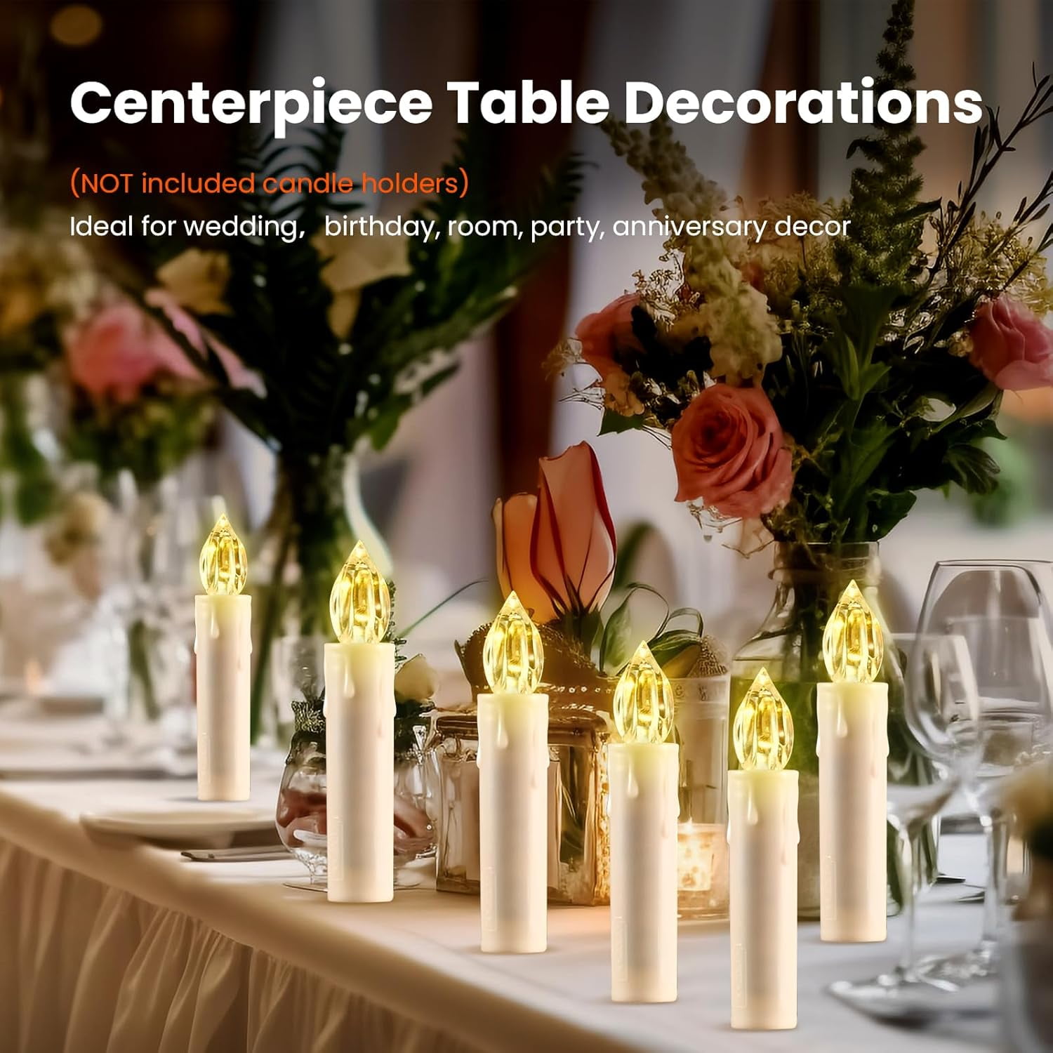 Flameless Christmas Trees Candles, Cimetech 12PCS LED Flickering Lights Battery Operated Candlesticks with Remote Timer/Clips, Warm White Window Taper Candle for Home Wedding Easter Festival Decor