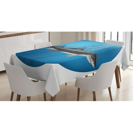 

Sea Animal Decor Tablecloth Shark in Sea with Sun Rays in Circle Aquatic Underwater Creature Home Decor Rectangular Table Cover for Dining Room Kitchen 60 X 84 Inches Blue Grey by Ambesonne