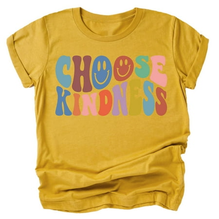

Olive Loves Apple Choose Kindness Colorful Retro Shirt for Baby Toddler and Kids for Girls White on Mustard Shirt 5-6