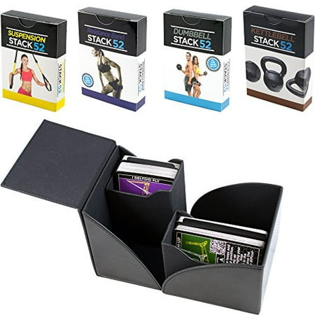 Exercise Card Gift Box Set by Stack 52. Dumbbell, Kettlebell, Resistance Band, and Suspension workout card games. Video Instructions Included. Fun Home Gym Fitness Training
