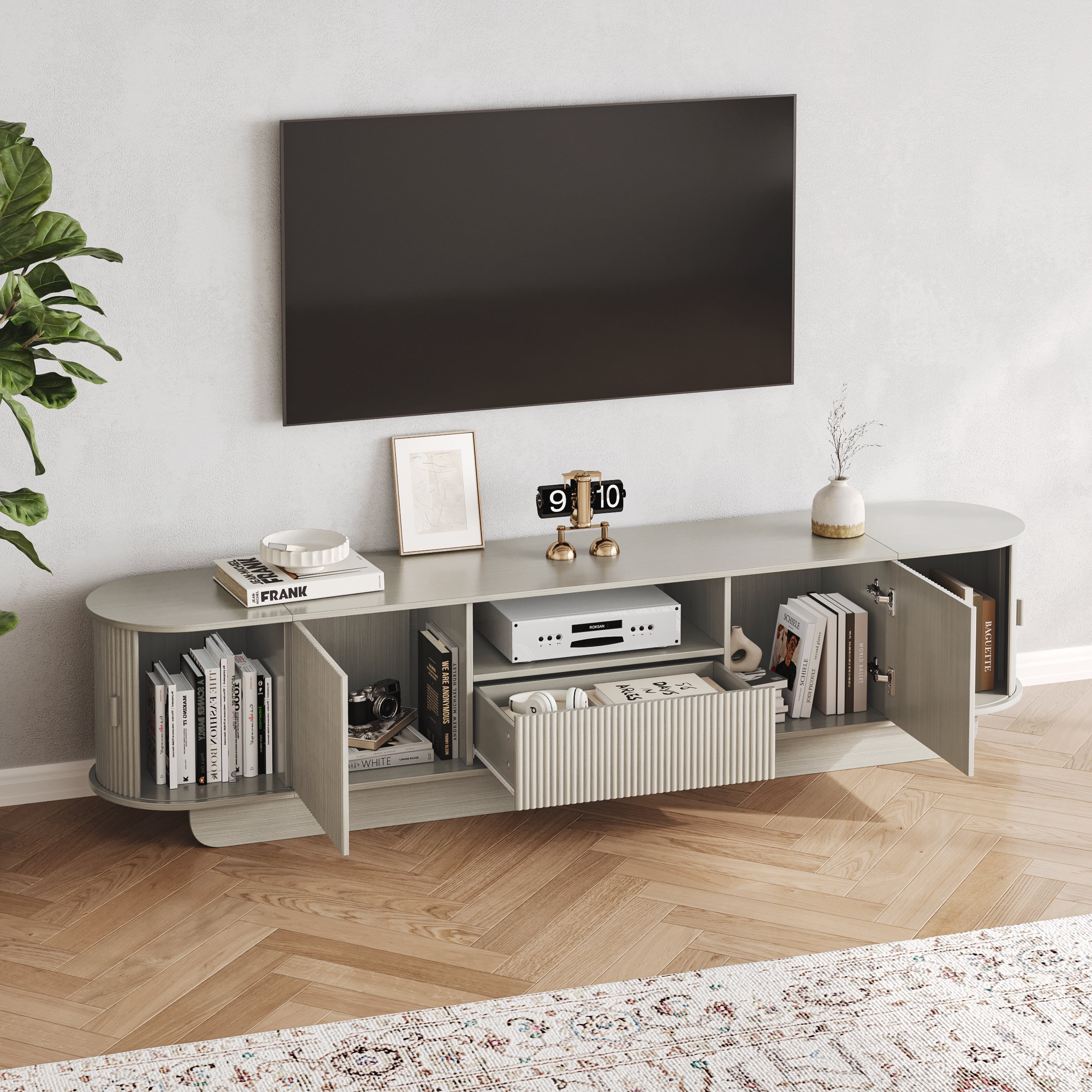 86.6'' TV Stand for TVs, Modern TV Console with Storage and Sliding Doors for Living Room, Bedroom