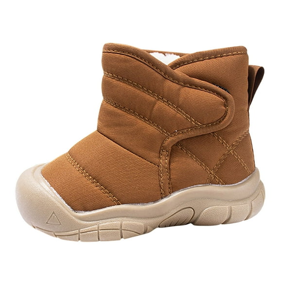 Wxirdiow Boys Hiking Boots Winter Splash Fabric Children Boots With Fasteners Casual Thick Sole Fleece Lined Insulated Boots For Toddlers Brown Size,2.5-3 Years