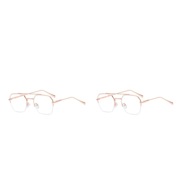 Minnieouse Gafas de lectura de medio marco para hombre, lentes lisos, a la moda, de doble viga, para miopía, para interiores Oro rosa 2piezas