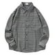 thumbnail image 1 of Camisas Negras Para Hombre Camisa de manga larga holgada informal Vintage para hombre, camisa a cuadros con cuello puntiagudo, primavera y otoño (Black, XL), 1 of 7