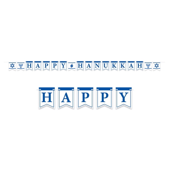 Happy Hanukkah Streamer 6 inches x 12 feet - Party Decoration - 1 per pack