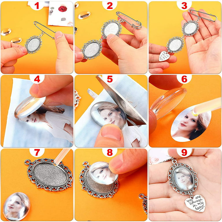 Wedding Bouquet Photo Charm DIY Pin Brooch Making Kit Lacy Frame Charm Oval  Picture Frame with Pendant for Holiday Heart 