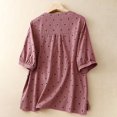 thumbnail image 6 of ChaoHeng Women Blouses Plus Summer V-Neck Tops Ladies Fashion Color Crochet Flower Half Sleeve Linen Casual Loose Shirt, 6 of 9