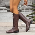 thumbnail image 6 of Women's Front Lace Up Side Zipper Knee High Work Boots, Wide Calf Tall Riding Boots for Street Daily Fall Winter Outdoor Travel Outfits Brown 43, 6 of 9