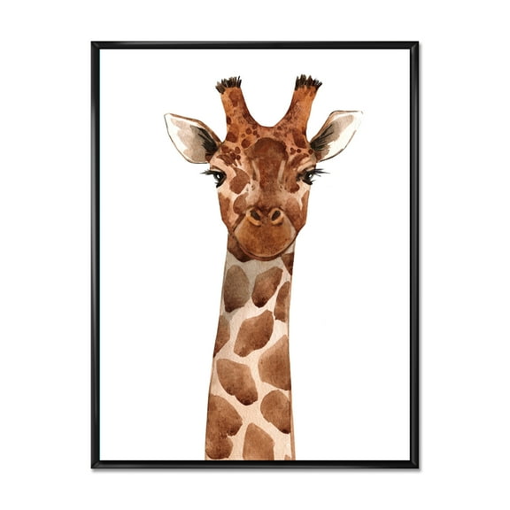 Designart 'Close Up Portrait of A Giraffe XI' Farmhouse Framed Canvas Wall Art Print