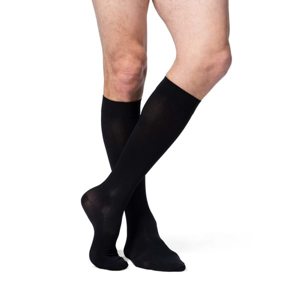 Sigvaris Essential 863 Opaque Men's 30-40 Closed Toe Knee High Compression Stockings w/Grip Top Black ML Long
