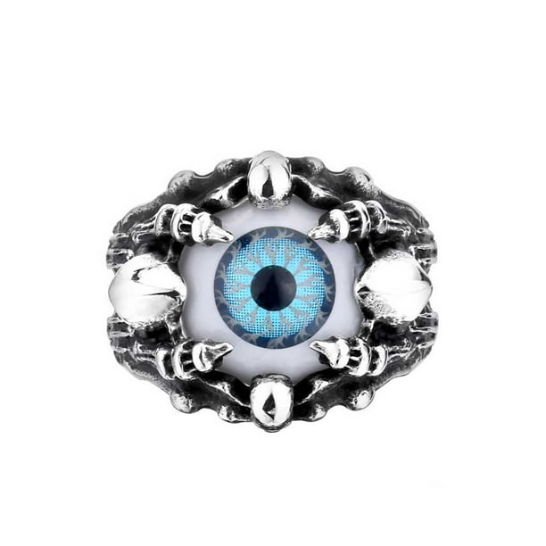 Minnieouse Anillo de globo ocular de acero inoxidable, decoración personalizada, anillos de ojo falso, accesorio de regalo de joyería portátil Ropa, zapatos y accesorios Miscelánea Azul