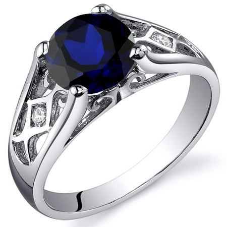 Peora 2.00 Ct Created Blue Sapphire Engagement Ring in Rhodium-Plated Sterling Silver