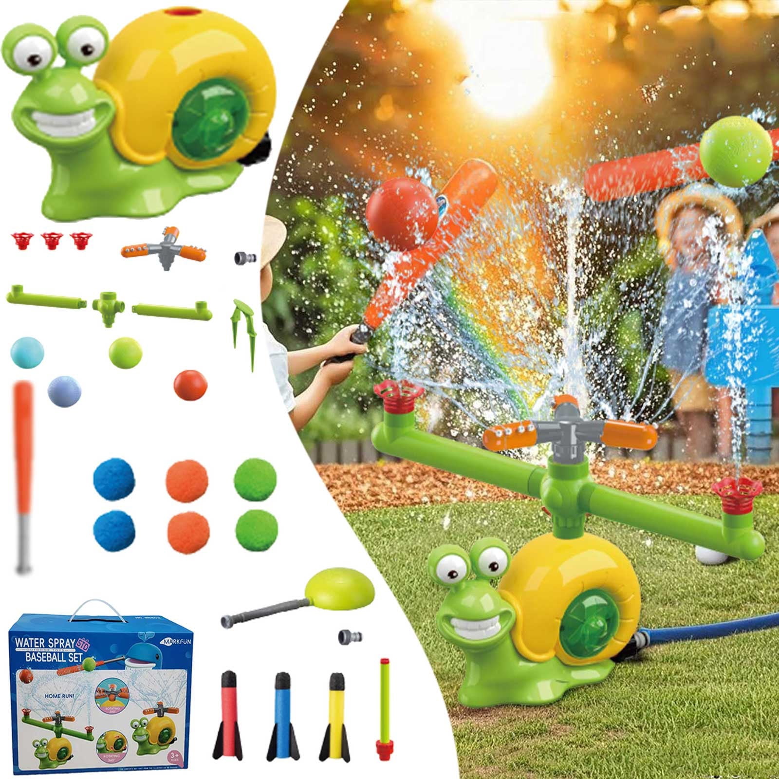 Outdoor Water Sprinkler Baseball Toy Set Summer Activity for Kids Sprinkler Game for Backyard Play for Children Age 3 and Up