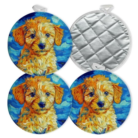 

4 PCS Pot Holders for Kitchen Potholders Sets with Hook for Oven Cooking Baking Fluffy Puppy Under The Blue Sky