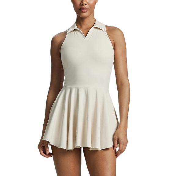 HADST Women's Collar Racerback Tennis Dresses Sleeveless Active Golf Dresses with Built-in Shorts