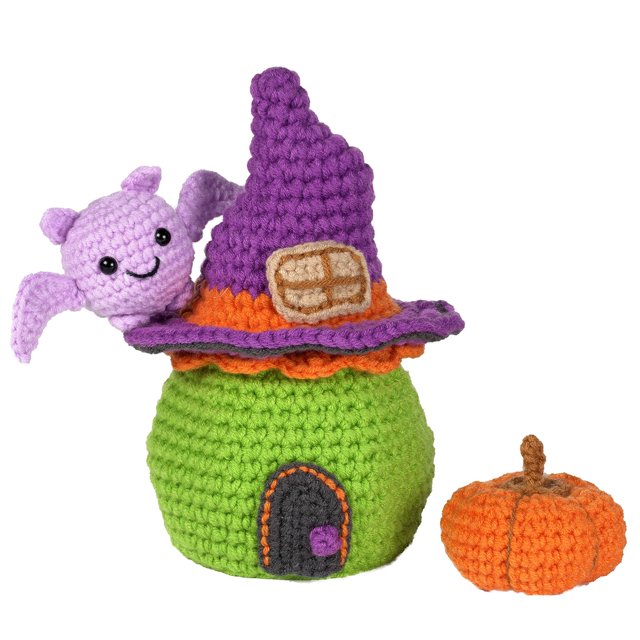 Tignapoo Kit de Crochet DIY Halloween pour Débutants - Citrouille en Sachet de Sucre, Ensemble Maison & Monstre Vert - Comprend une Pièce et des Fournitures Pré-Démarrées