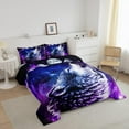 Howling Wolf Down Comforter Blue Purple Starry Sky Bedding Set Full