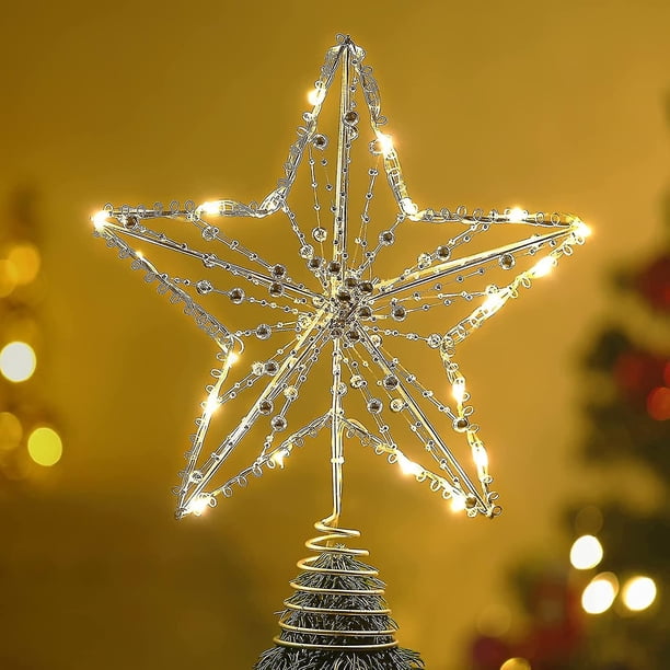 Adorno De Estrella De Navidad Para Árbol, Luz De Copa De Estrella De Navidad Grande Con Batería, Luz De Estrella Con Cuentas Y Base Elástica Compatible Con La Parte Superior Del Ár