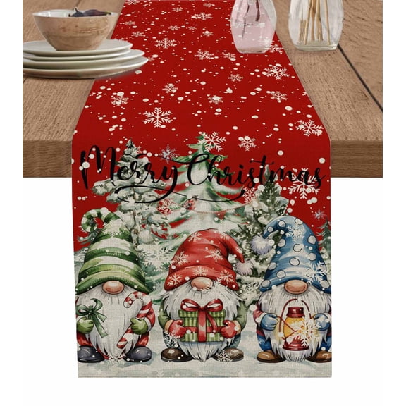ERUNPONLY Red Christmas Table Runner - 72 Inch Long Winter Gnomes Xmas Pine Tree Snowflake Cotton and Linen Blended Dress Scarves Farmhouse Table Runner for Kitchen Dining, Coffee Table, 16"x72"