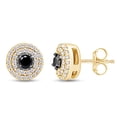 thumbnail image 2 of 1/2 Carat Natural Round Center Stone Black Diamond Surrounded By White Diamonds Double Halo Button Stud Earrings In 14K Yellow Gold Over Sterling Silver (0.5 Cttw, I2-I3 Clarity), 2 of 2