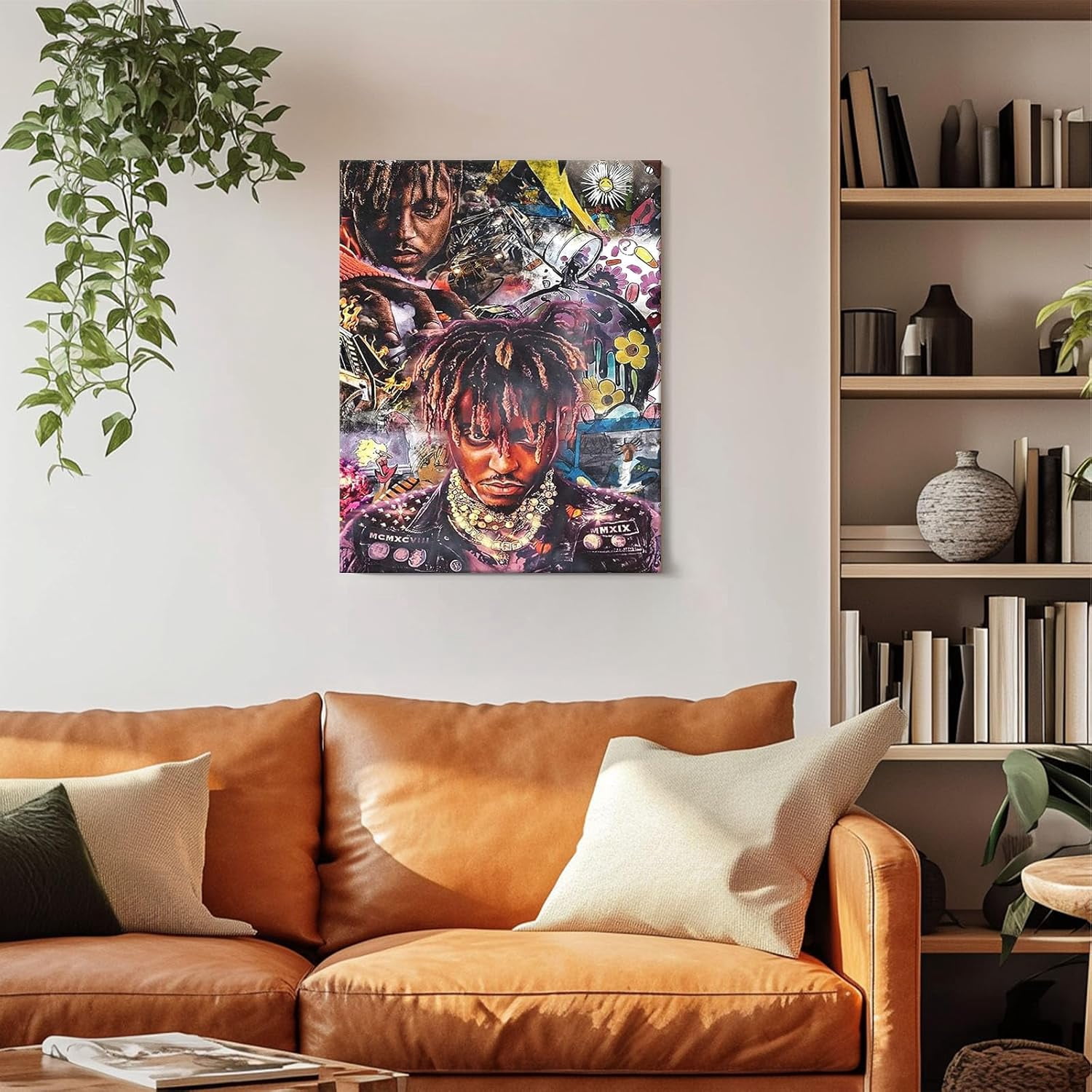P&L Art Juice Wrld Canvas Wall Art, Rapper Singer Album Cover and Poster Framed Print Art, Retro graffiti Aesthetic Canvas Wall Art for Bedroom or Living Room Wall Decor Gift 16x20inch
