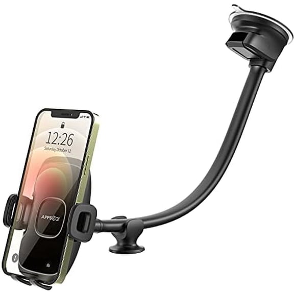 14'' Gooseneck Car Phone Holder,Heavy Duty Phone Holder for Truck, [Flexibile Long Arm] [Anti Shake stabilizer] Windshield Car Phone Mount Suction Cup,Fit for iPhone, Samsung (Mirror Black)