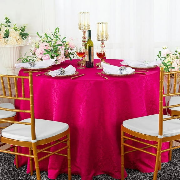 Wedding Linens Inc. 120" Round Damask Marquis Damask Jacquard Polyester Linen Tablecloth Table Covers with Seamless Design - Fuchsia