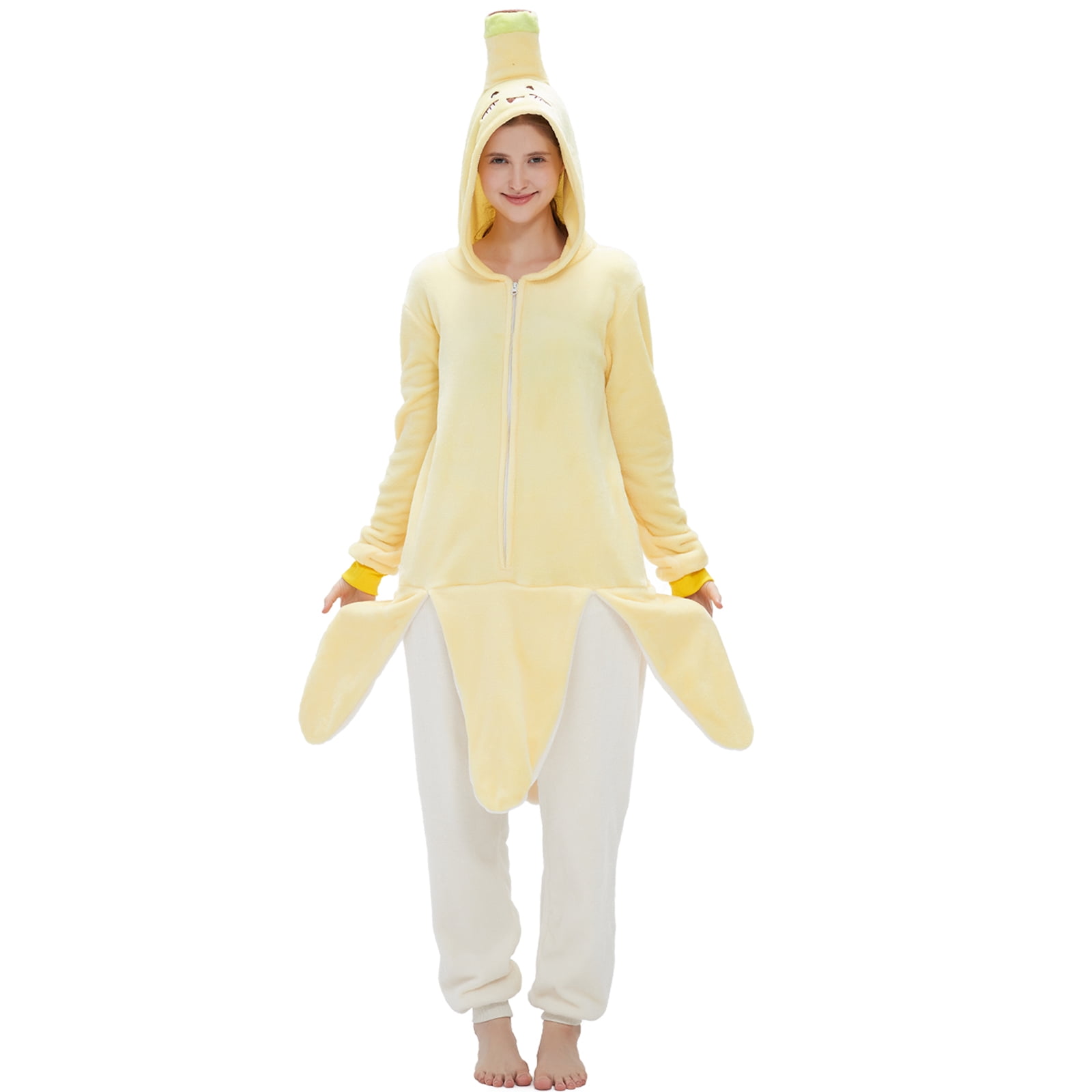 SWEETXIN Adult's Banana One-Piece Holiday Family Pajamas Halloween Costume Suit for Women and Men Jumpsuit SizeL