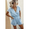 thumbnail image 2 of Women's Rompers-Summer Deep V Neck Wrap Floral Polka Dot Short Sleeve Beach Short Jumpsuit, 2 of 7