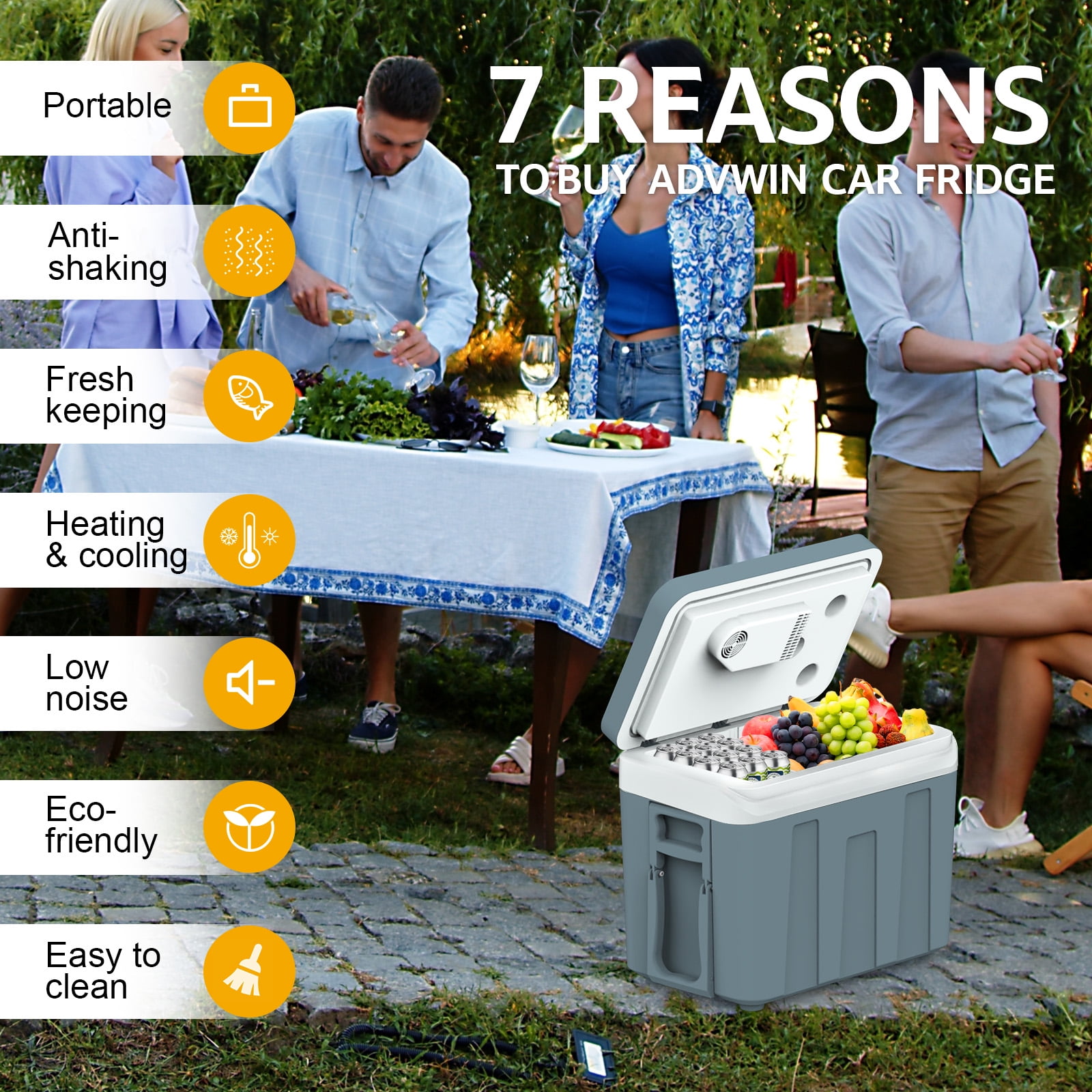 ADVWIN 12V Electric Cooler & Warmer, 45L(48 qt) Portable Thermoelectric Fridge with Wheels & Handle