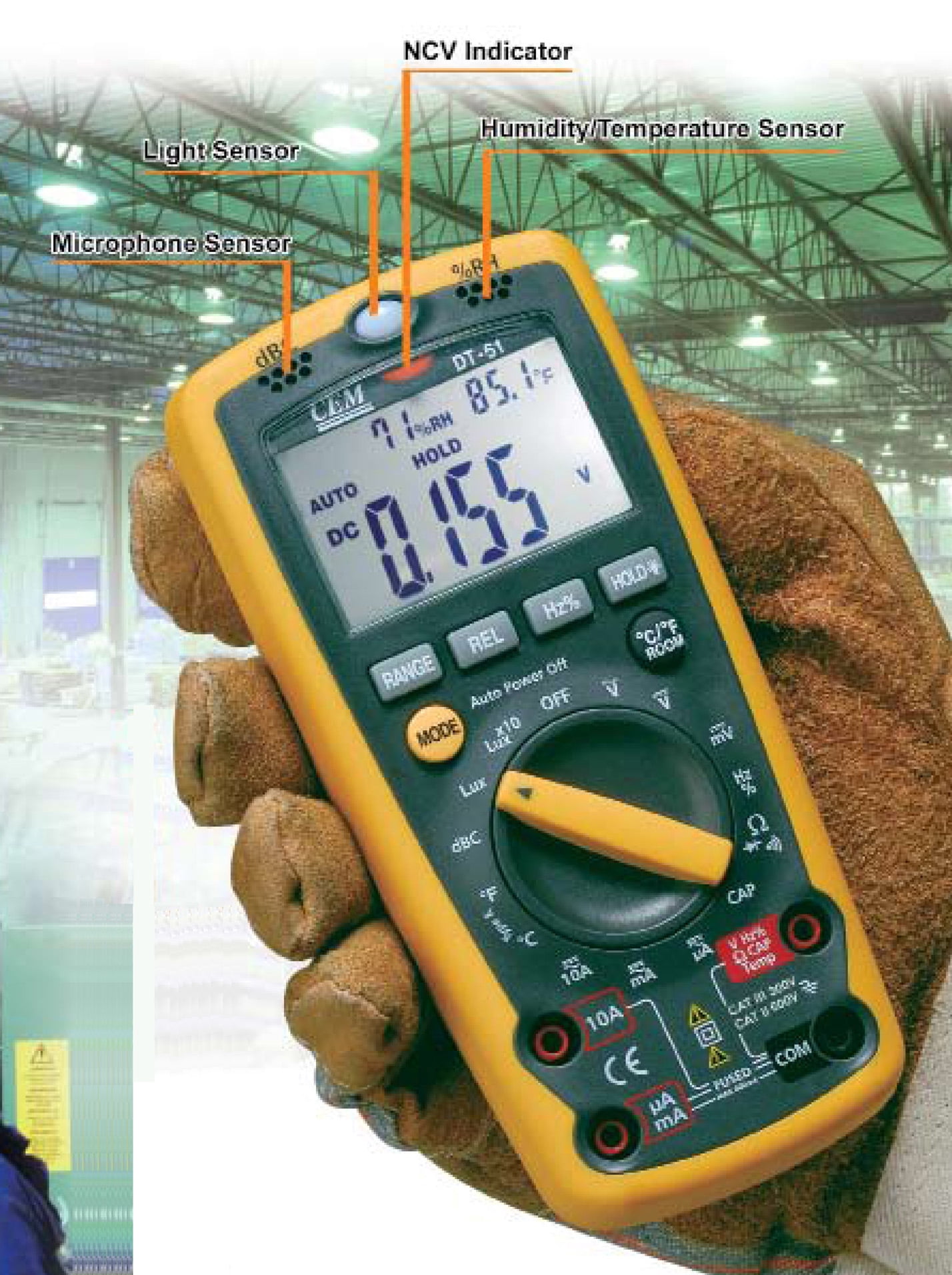 CEM DT-61 6-in-1 Industrial Thermometer Light Humidity Sound Meter NCV Multimeter