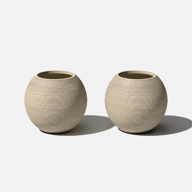 Veradek Strata Series Sphere Plastic-Stone Round Planter - Sand, 2 Pack
