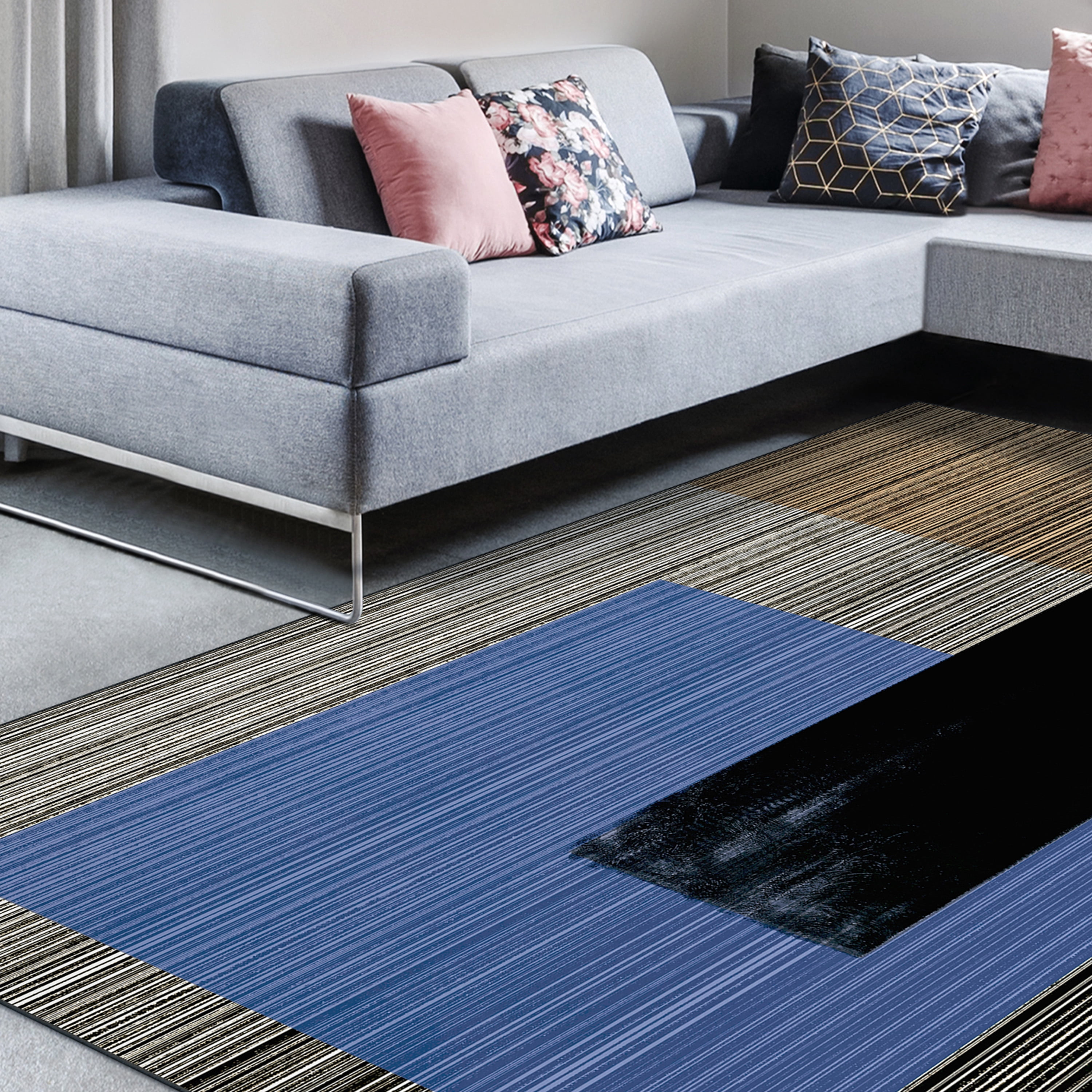 Read Between the Lines II Washable Geometric Art Area Rug size 8'x10', Power-loomed, Heavenly Softness with Non-Slipping Backing